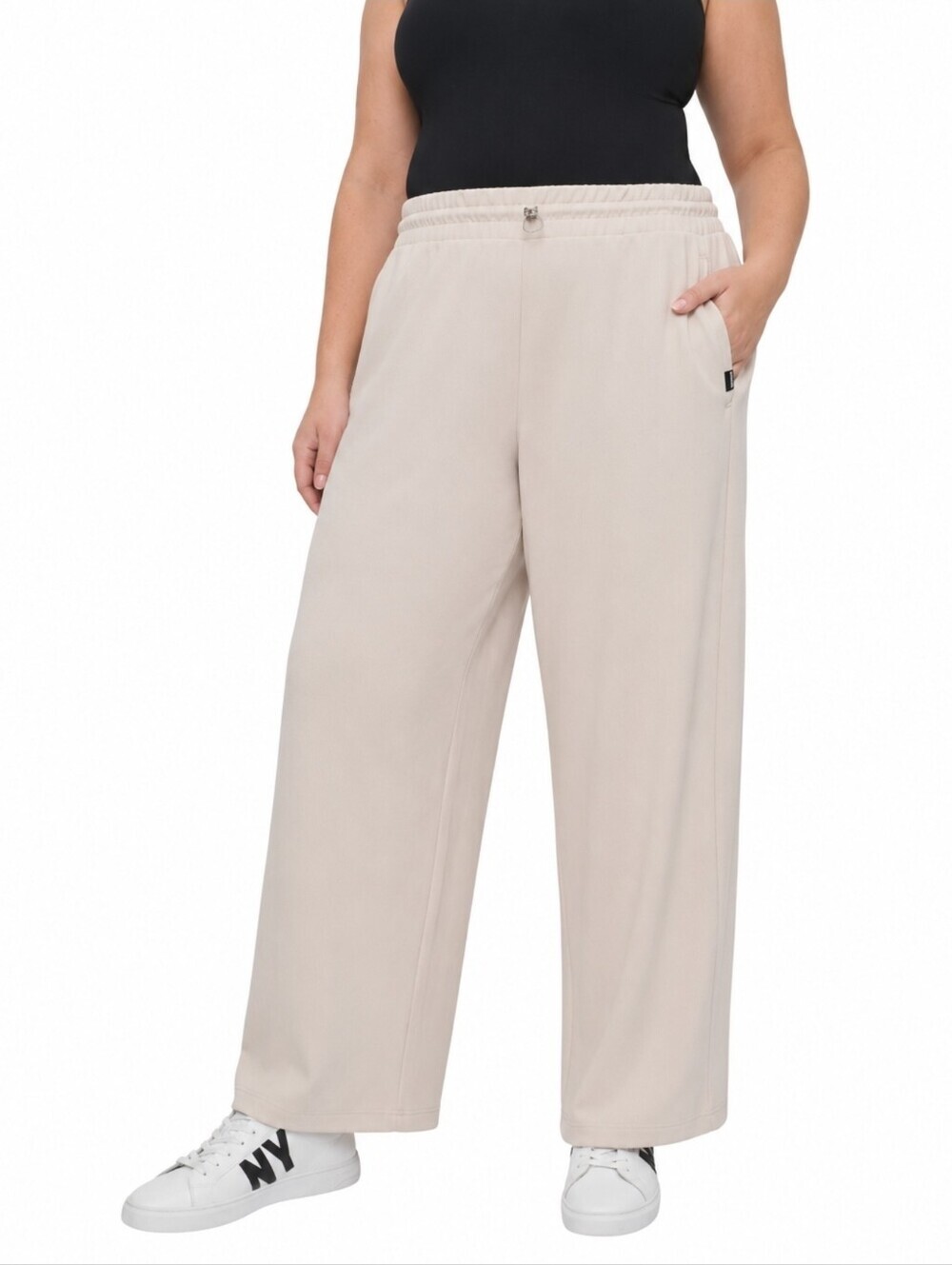 DKNY Sport Women’s Ribbed Wide Leg Pants Size L Beige NWT